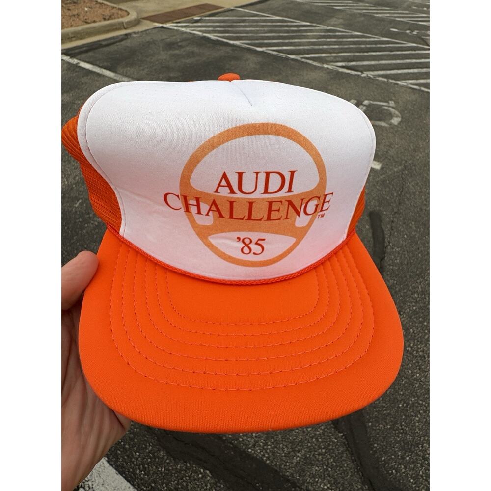 Audi 1985 Adjustable Trucker Hat Orange Snapback Automotive Rope Trucker Cap